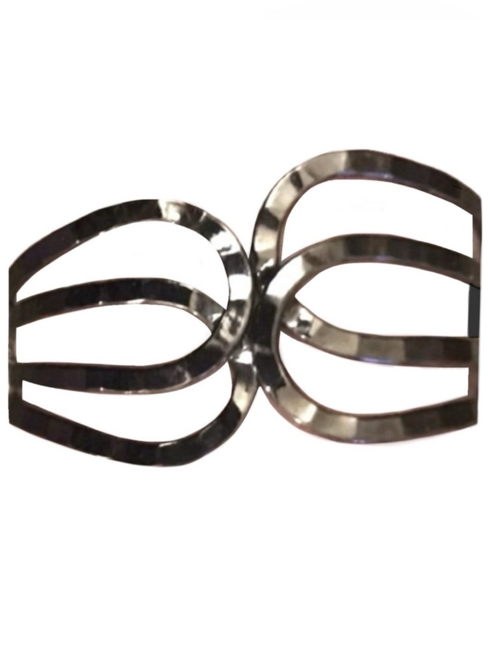 Kissing Circles Hammered Overlap Overlay Open Loop Gunmetal Bangle Bracelet Cuff